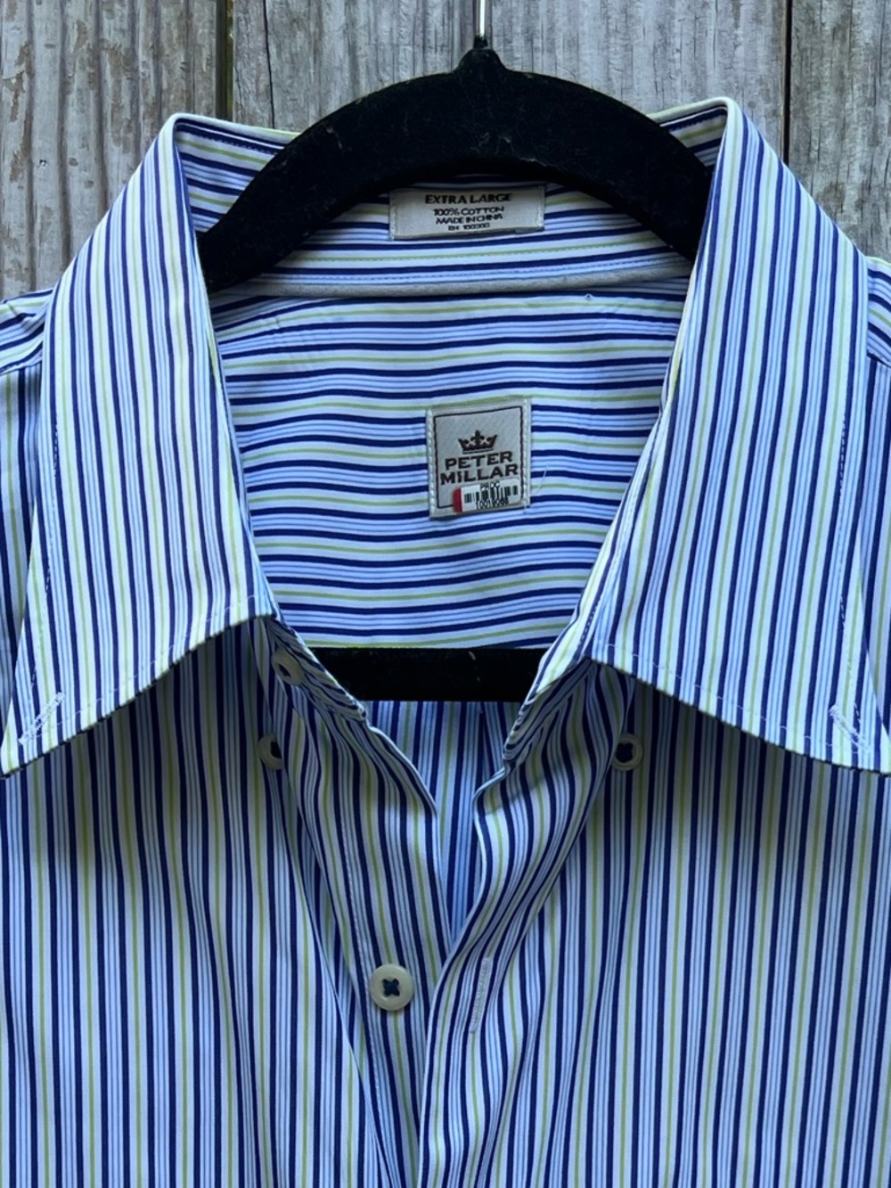 PETER MILLAR Stripe Blue White Green Button Down Short Sleeve Shirt Mens XL